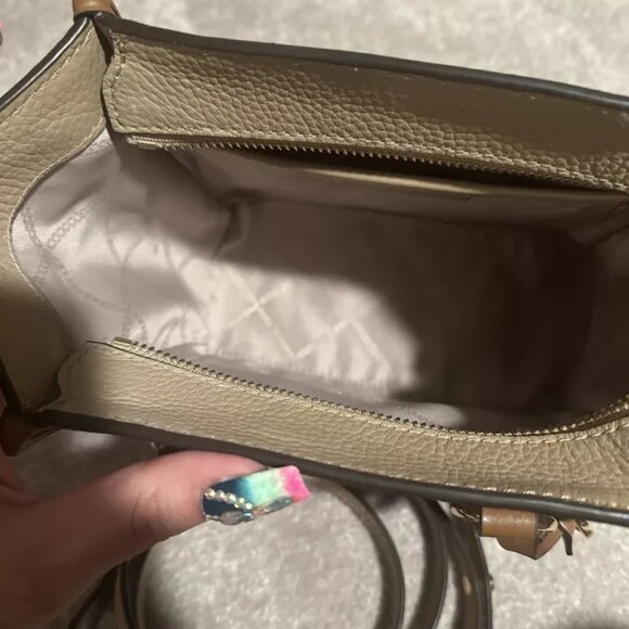 Michael Kors Kris Small Color-Block Pebbled Leather Satchel Cream Tan Beige - Picture 8 of 9